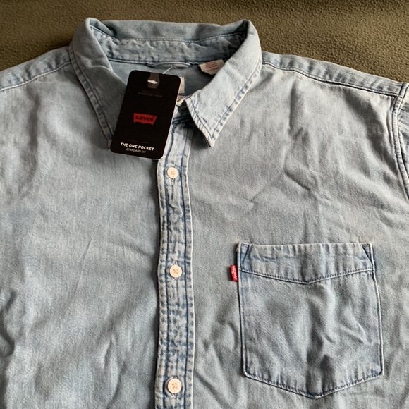 NWT Levi’s blue, short sleeve button up. Labeled XXL, more like large. - Picture 2 of 5